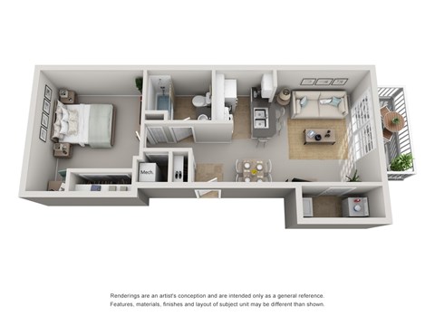 Floor plan for 1 bed, 1 bath, 756 sqft